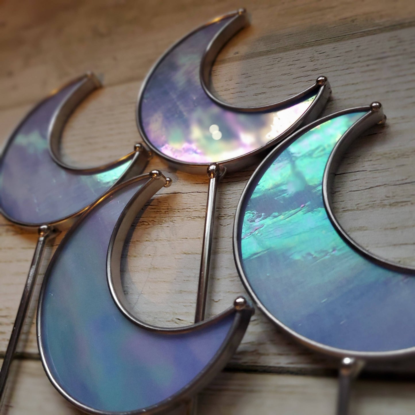 Blue Iridescent Stained Glass Moon Planter Stake