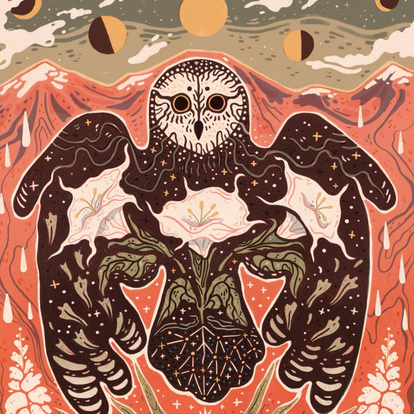 Moonflower Owl Art Print