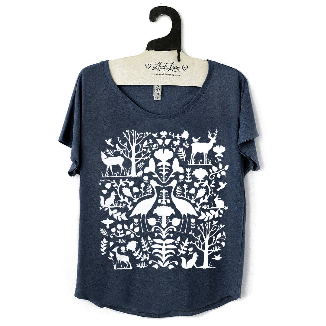 Navy Casual Tee with Folk Art Design