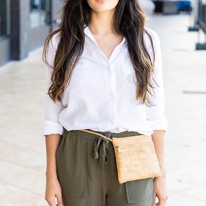 Cork Convertible Crossbody & Fanny Bag | w/ Red Zipper