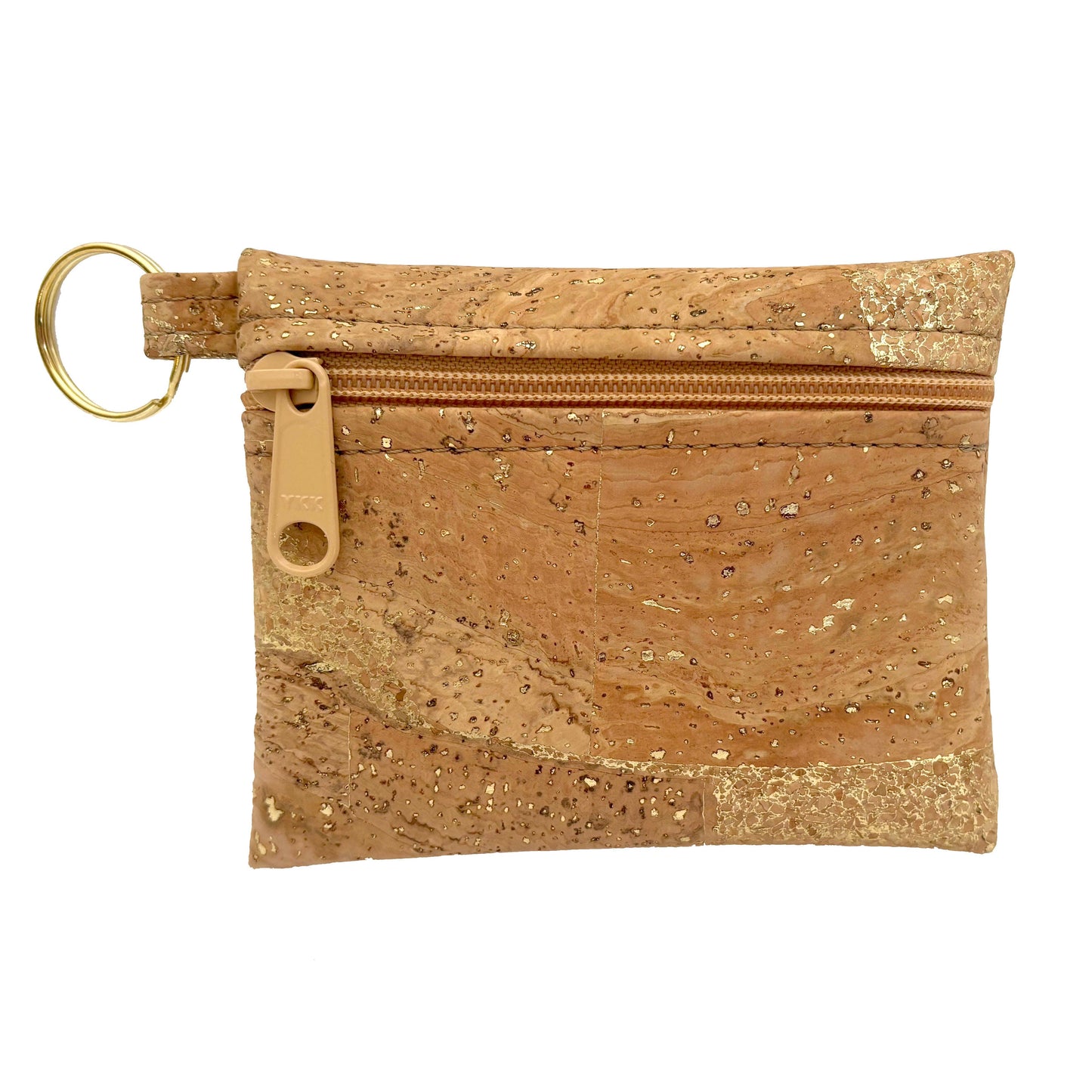 Cork Zipper Pouch with Key Ring | Gold Splash