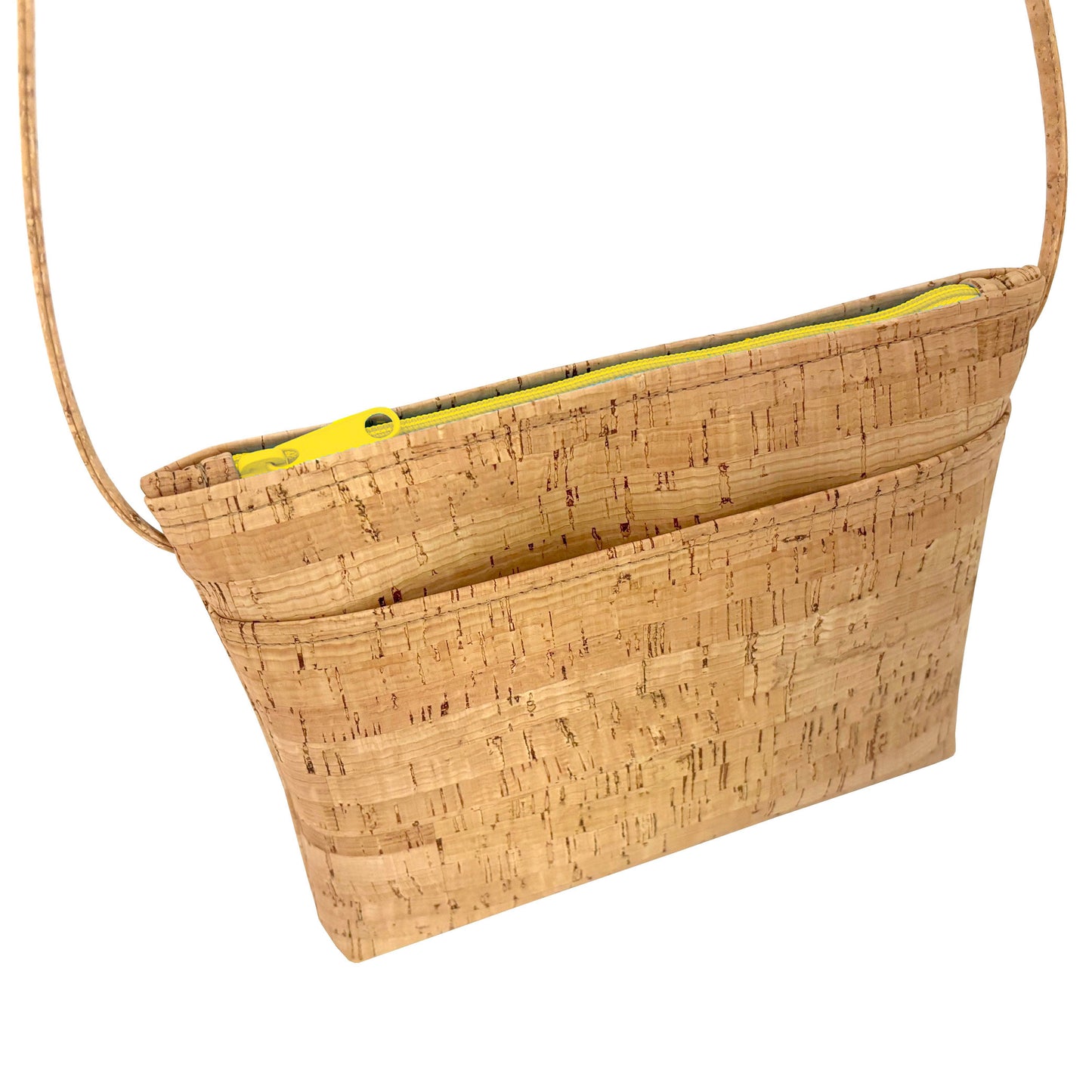 Medium Cork Zip Top Cross Body Bag | with Colorful Zippers