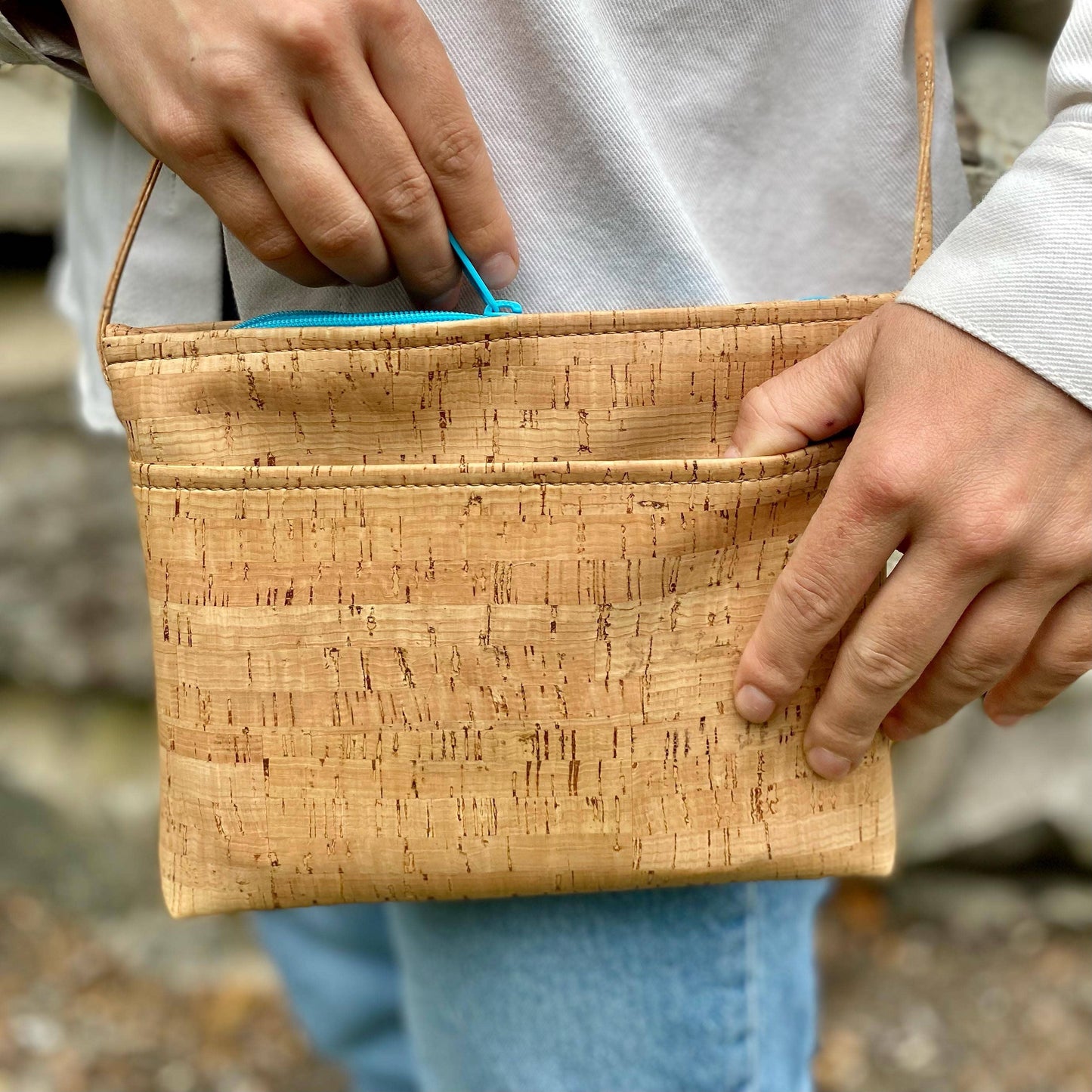 Medium Cork Zip Top Cross Body Bag | Lush Botanicals Print