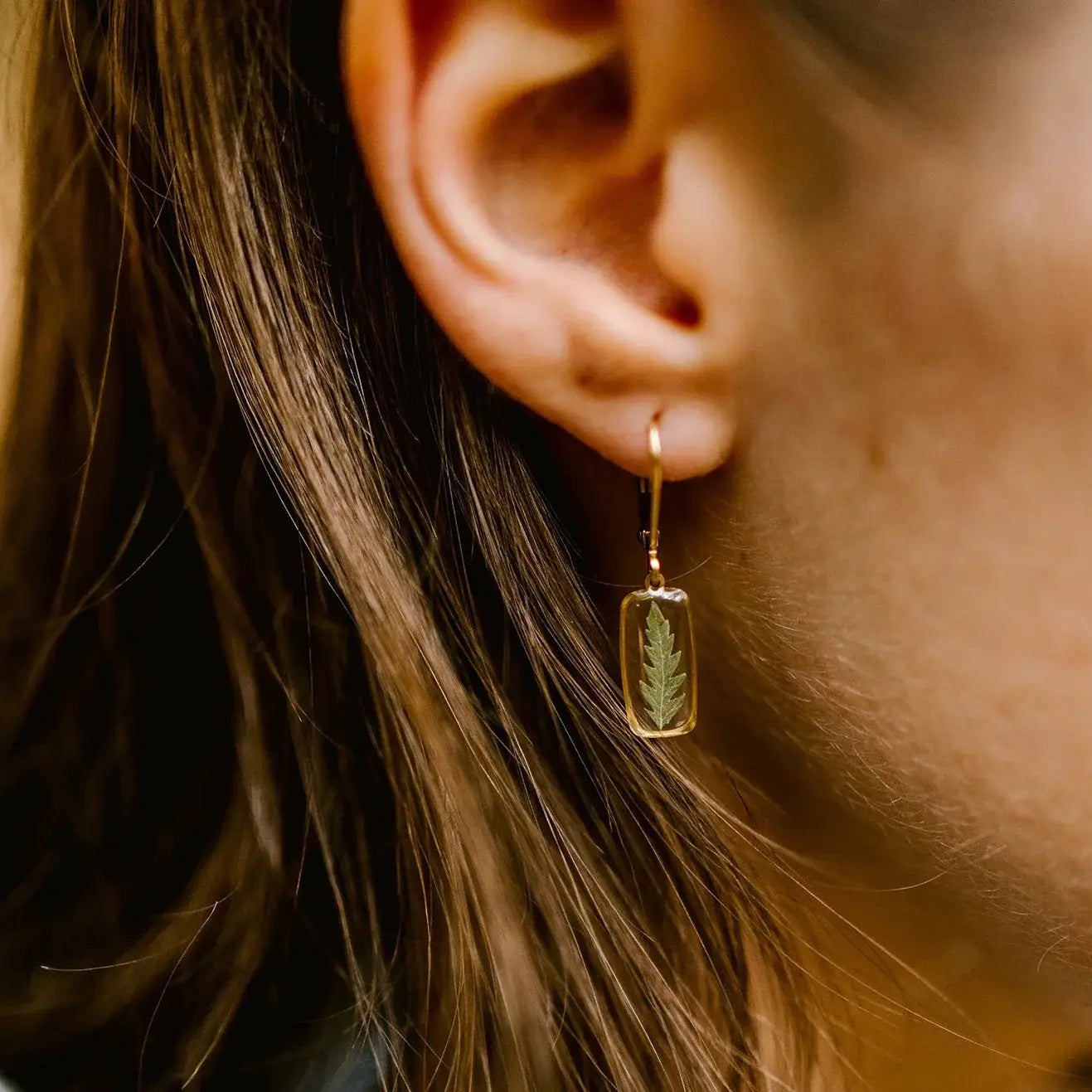 Tiny Fern Rectangle Huggie Hoops