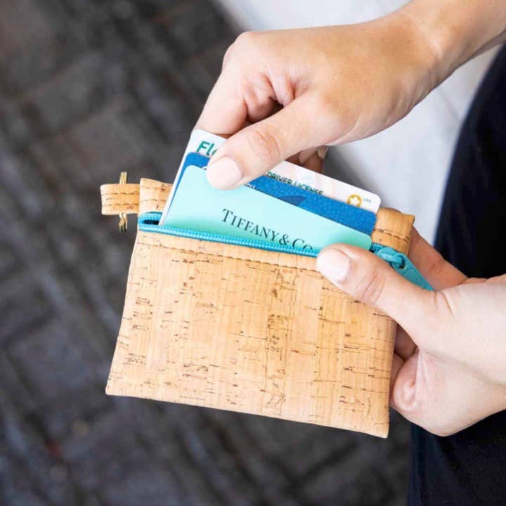 Cork Zipper Pouch with Key Ring | Gold Splash