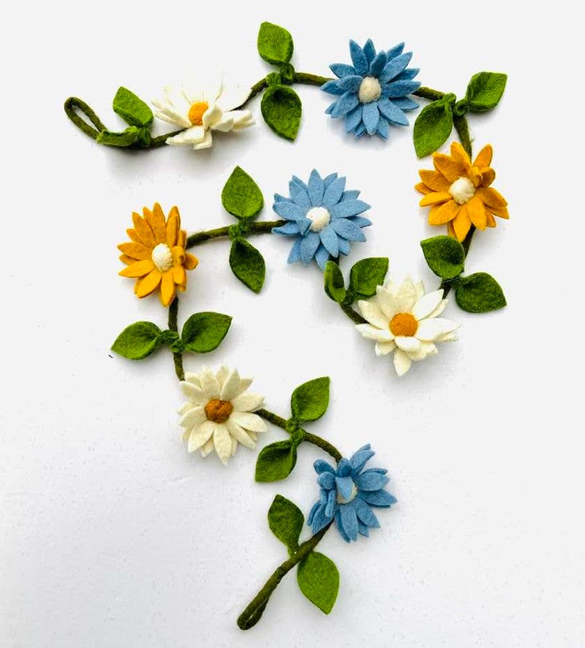 Felt Flowers Garland - Blue, White and Yellow