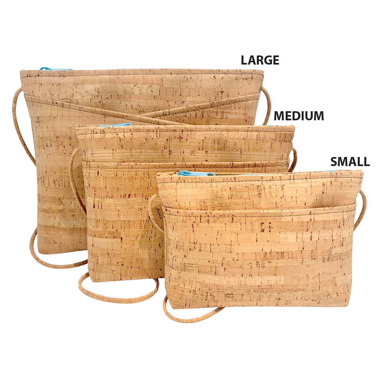 Medium Cork Zip Top Cross Body Bag | with Colorful Zippers
