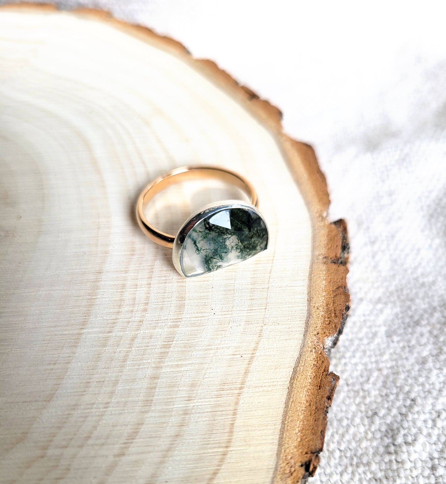Moss Agate Two-Tone Ring