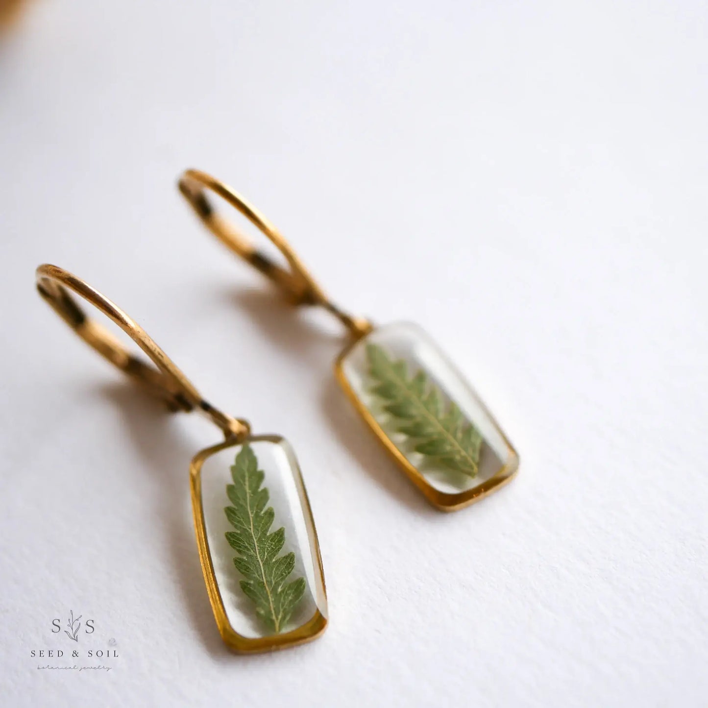 Tiny Fern Rectangle Huggie Hoops