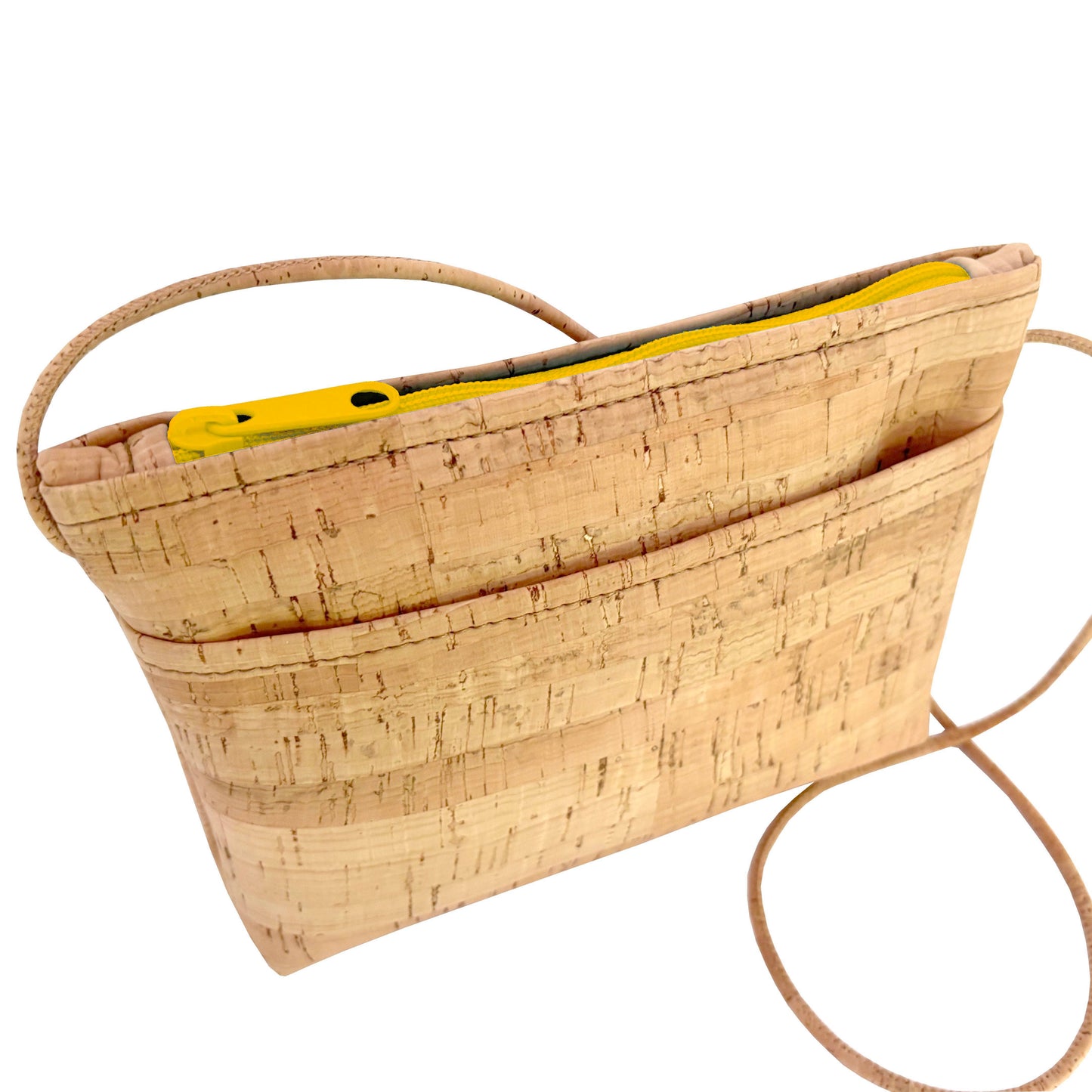 Medium Cork Zip Top Cross Body Bag | with Colorful Zippers
