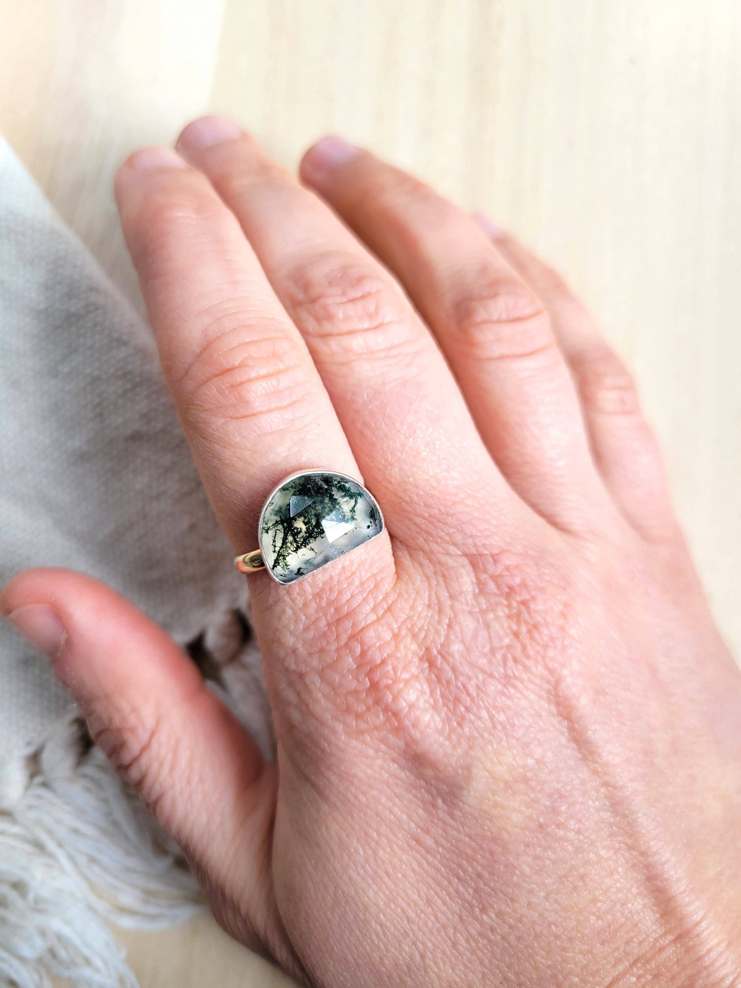 Moss Agate Two-Tone Ring