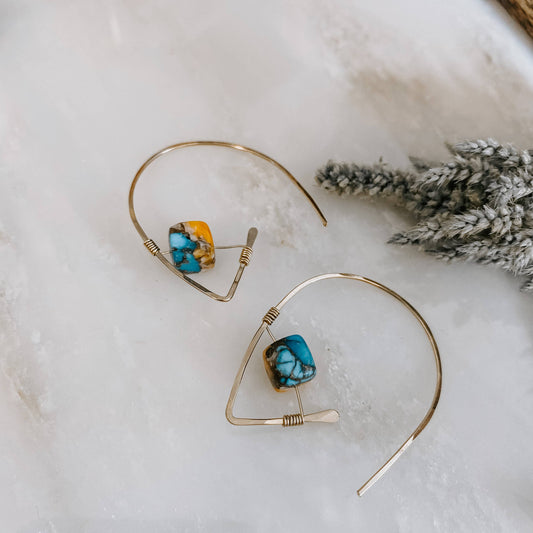 Spiny Oyster Turquoise Threader Earrings: 14k gold fill