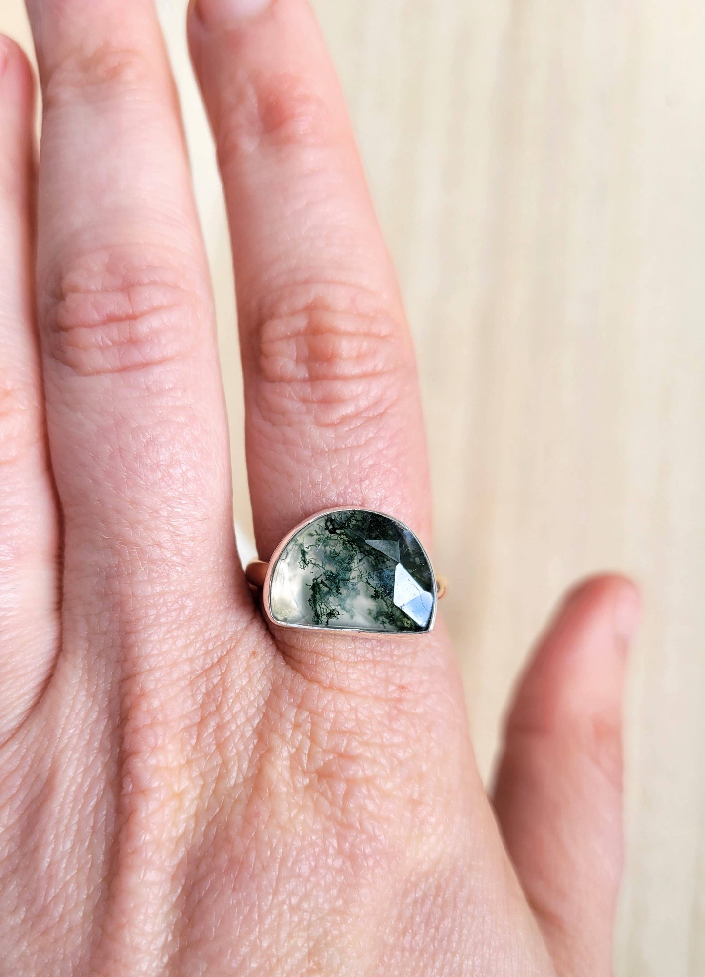 Moss Agate Two-Tone Ring