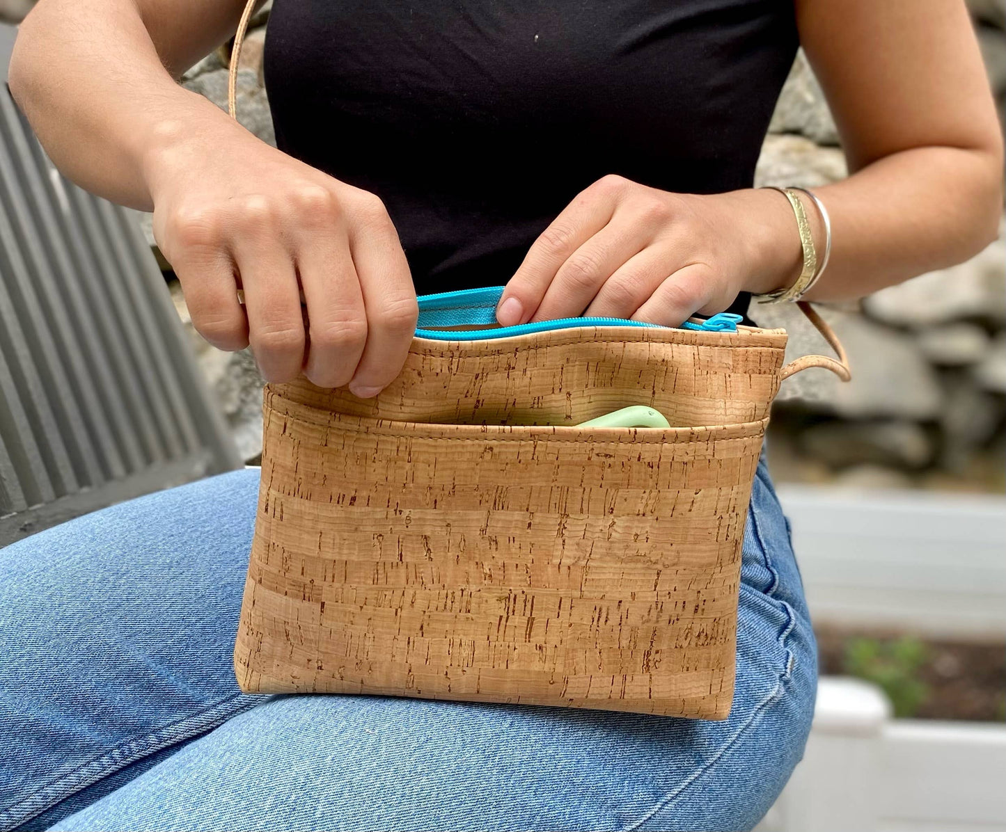 Medium Cork Zip Top Cross Body Bag | Lush Botanicals Print