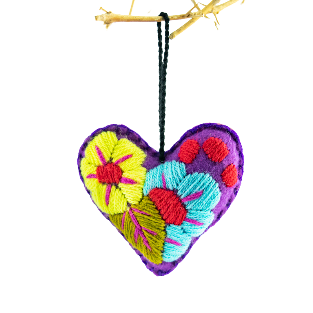 Beaded Velvet Floral Heart Ornament