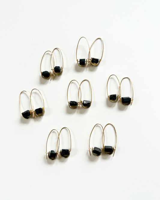 Belen Minimalist Gemstone Earring - Black Tourmaline