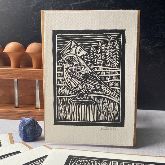 Bluebird hand-printed card