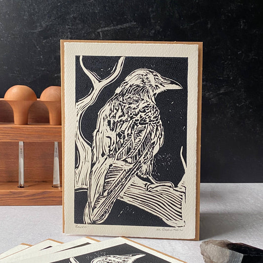Raven hand-printed card