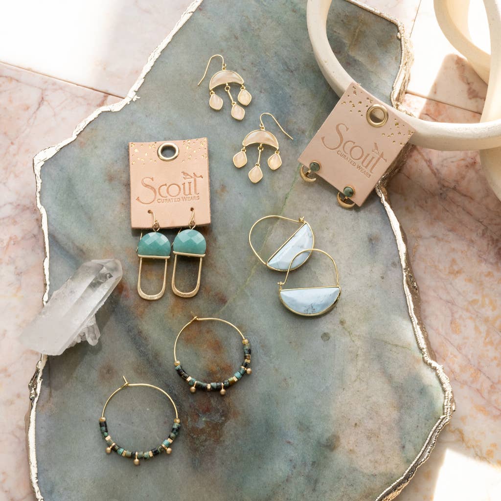 Stone Crescent Drop Earring - Turquoise/Gold