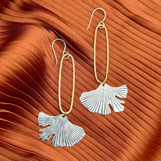 Ginkgo Earrings II: Gold over Silver