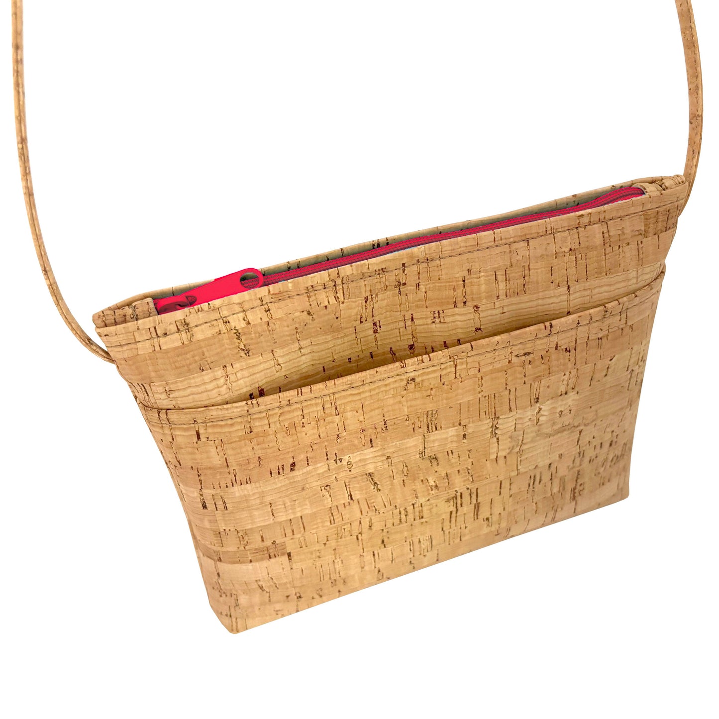Medium Cork Zip Top Cross Body Bag | with Colorful Zippers