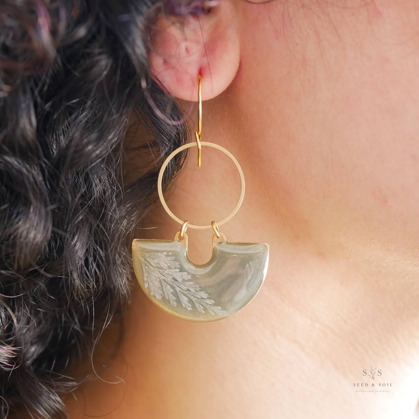 Emerald Fern Moon Shadow Earrings