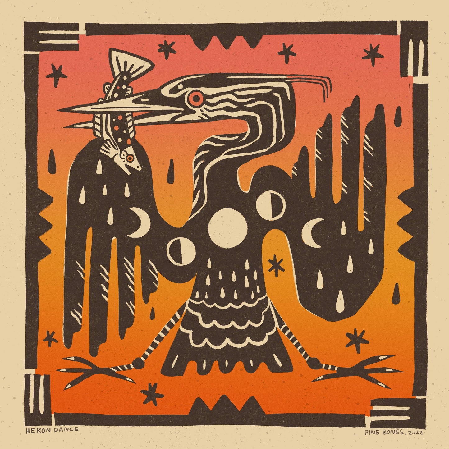 Heron Dance - 8x8 Nature Wilderness Art Print