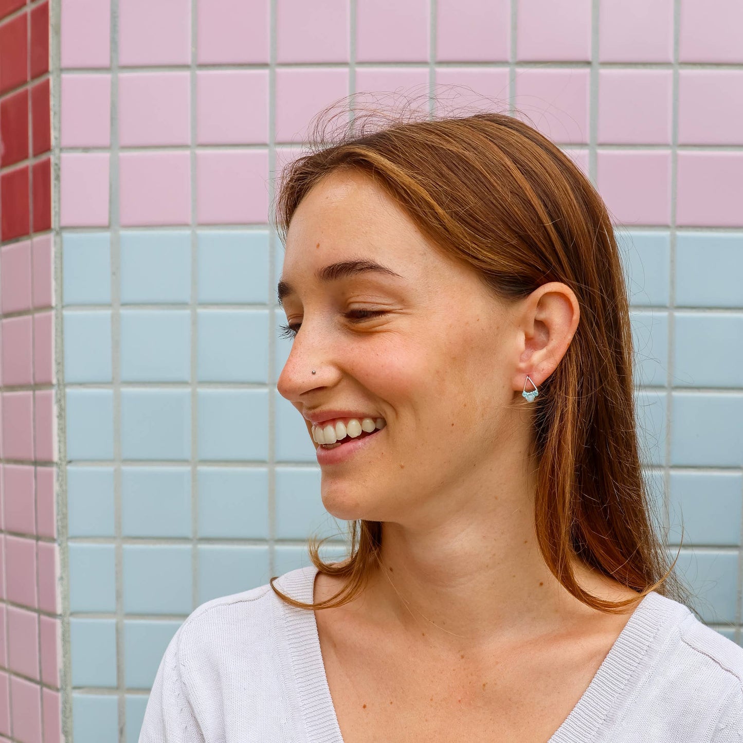 Aquamarine Stud Earrings | Sterling Silver | Triangle Studs