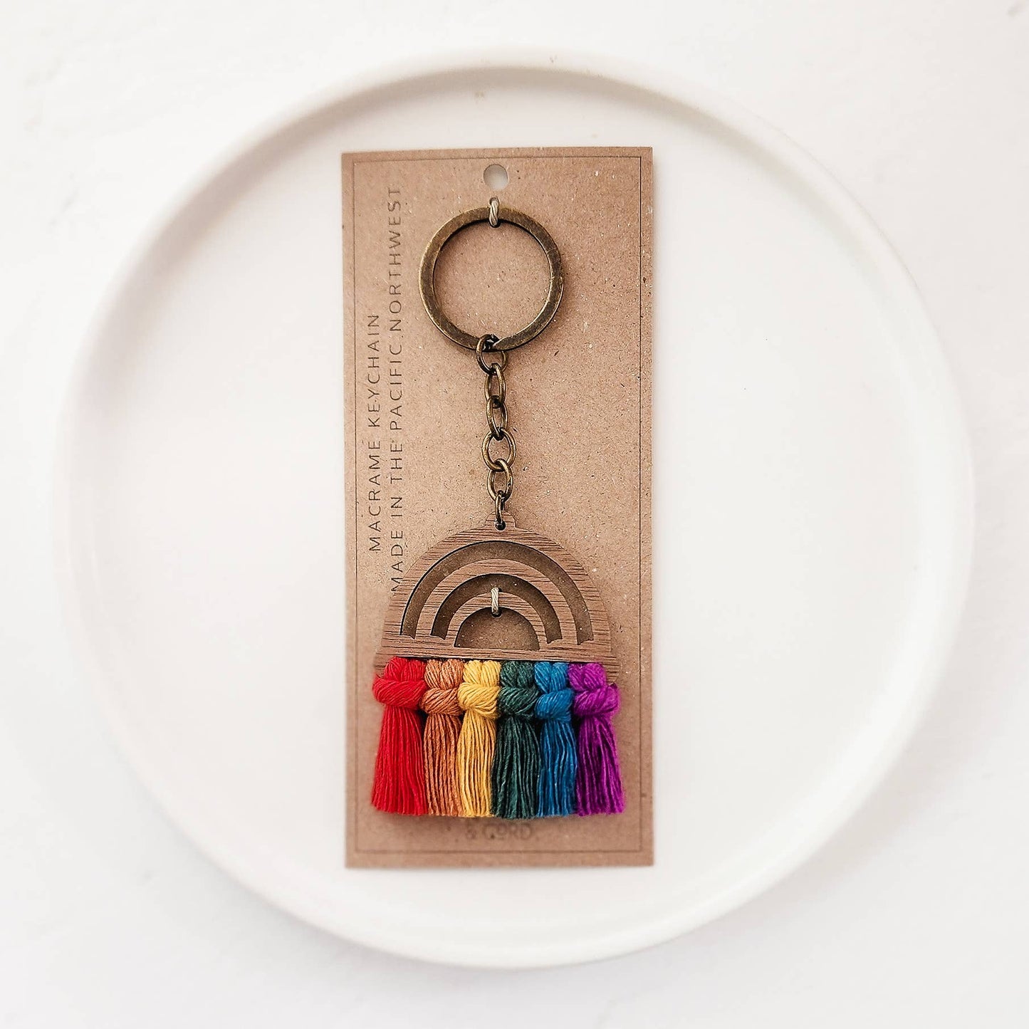 Macrame Wood Rainbow Keychain - Classic/ Traditional/ Pride: Classic