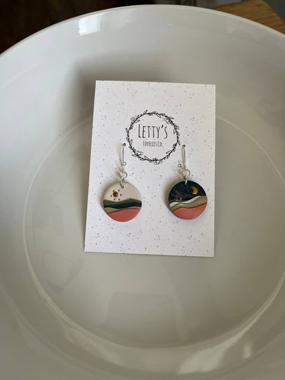 Day & Night Landscape Circle Earrings