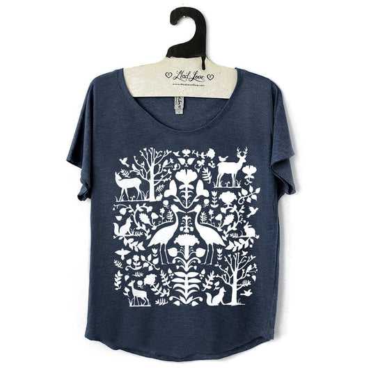 Navy Casual Tee with Folk Art Design