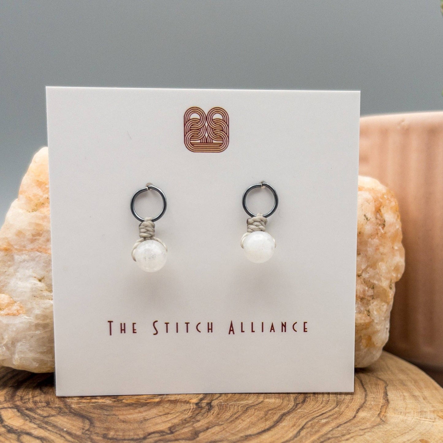 Moonstone Mini Dangle Earrings - Oxidized Sterling Silver