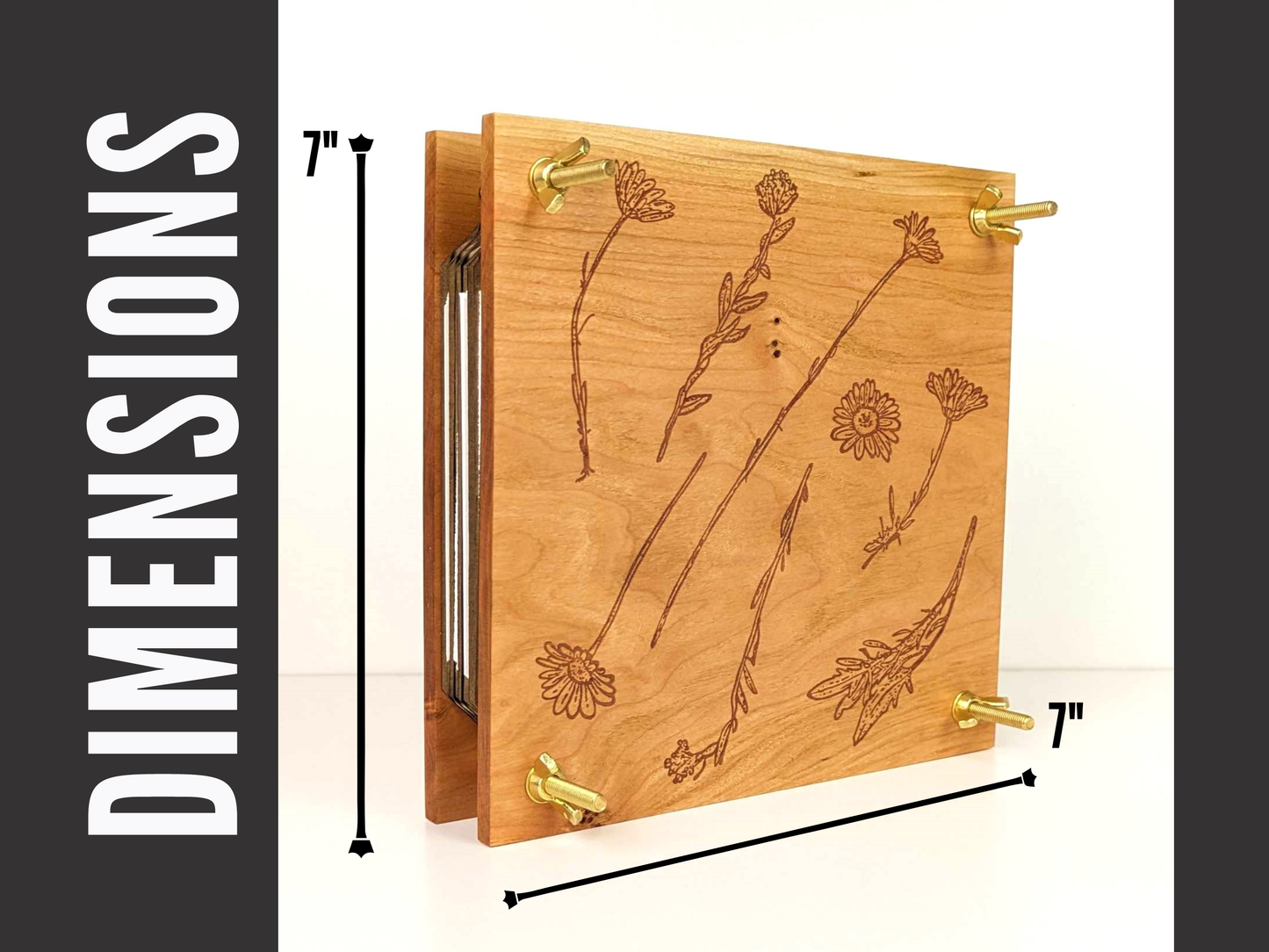 Hardwood Flower Press With Floral Design | 7"x7"