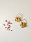 Gold Filled Hoop Hammered Brass Flower Earrings - Pink