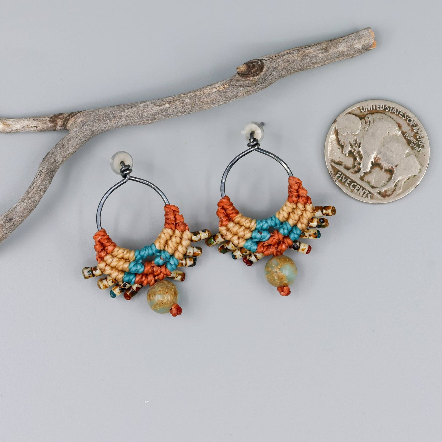 Sun Circle Macrame Earrings / Sterling Silver / Sedona