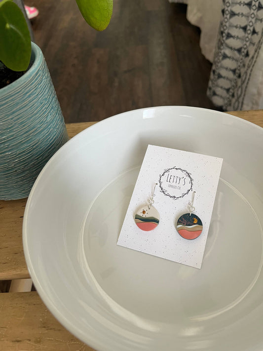 Day & Night Landscape Circle Earrings
