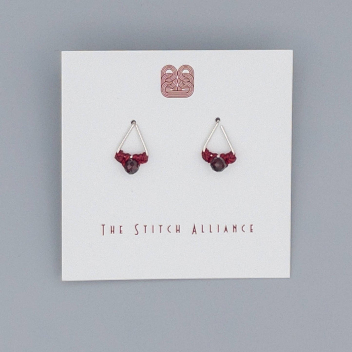 Garnet Stud Earrings | Sterling Silver | Triangle Studs