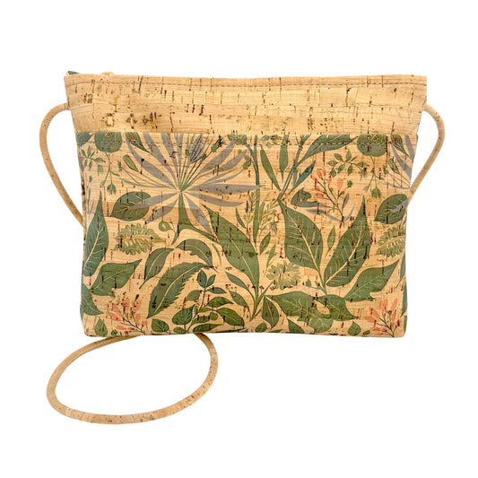 Medium Cork Zip Top Cross Body Bag | Lush Botanicals Print