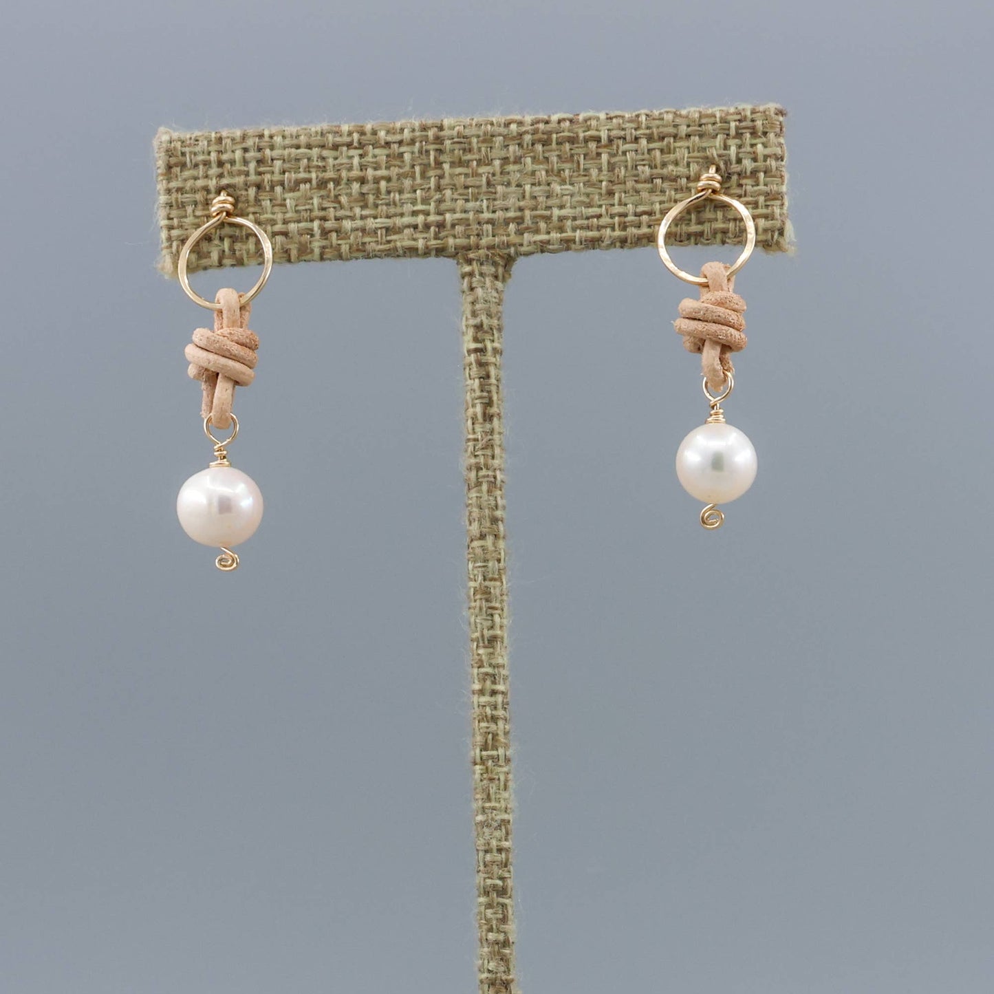 Freshwater Pearl & Leather Drop Earrings / 14k Gold Fill