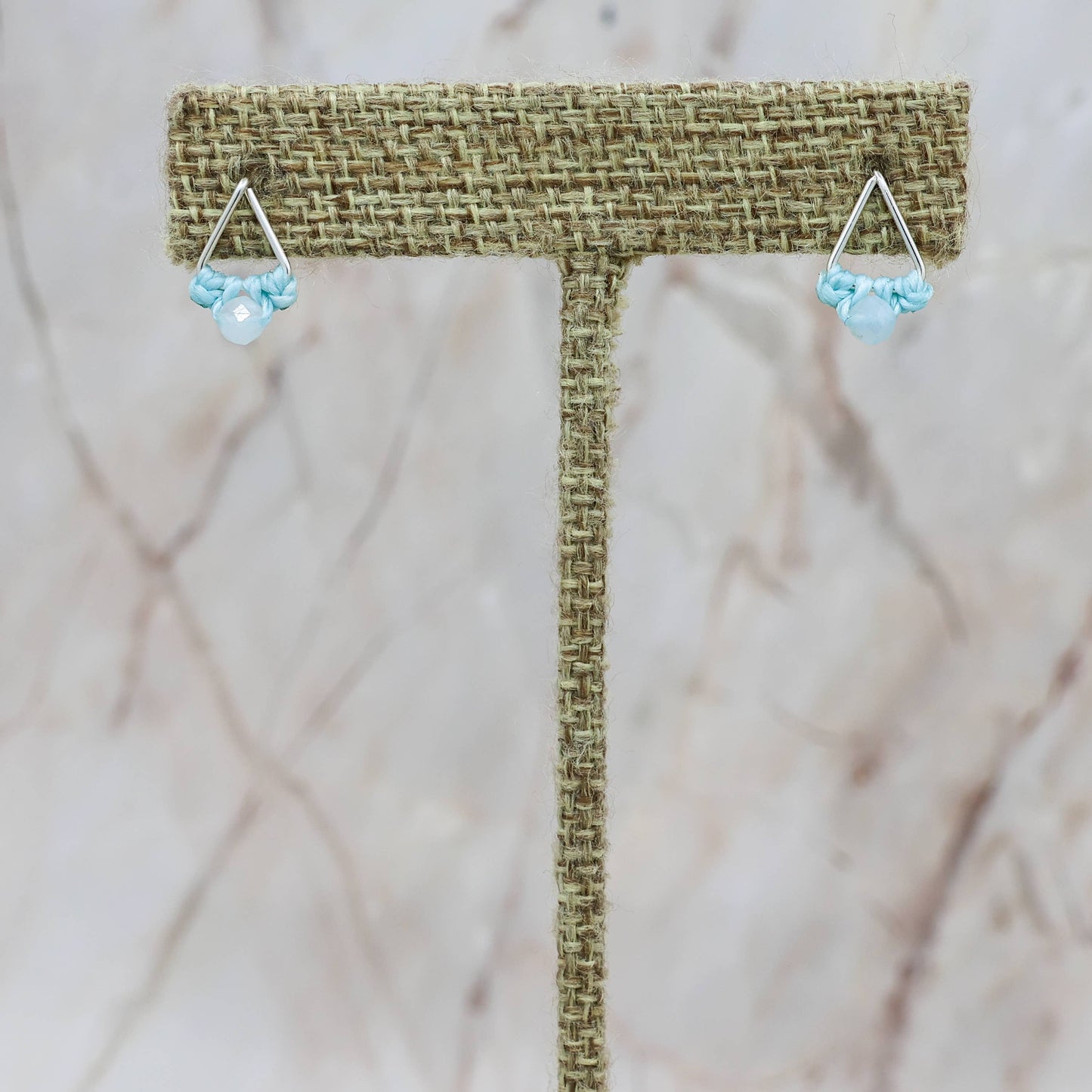 Aquamarine Stud Earrings | Sterling Silver | Triangle Studs