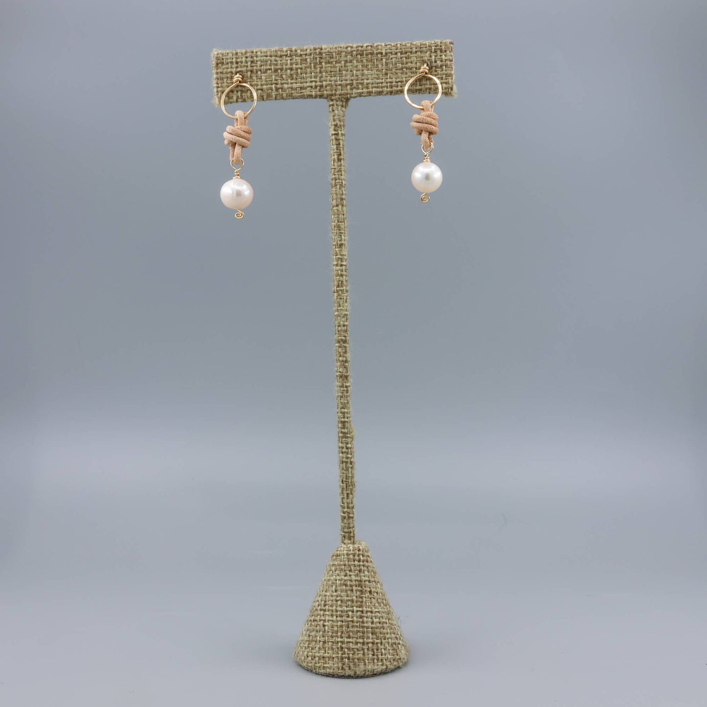Freshwater Pearl & Leather Drop Earrings / 14k Gold Fill