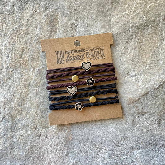 Charm Hair Ties - Brown & Black