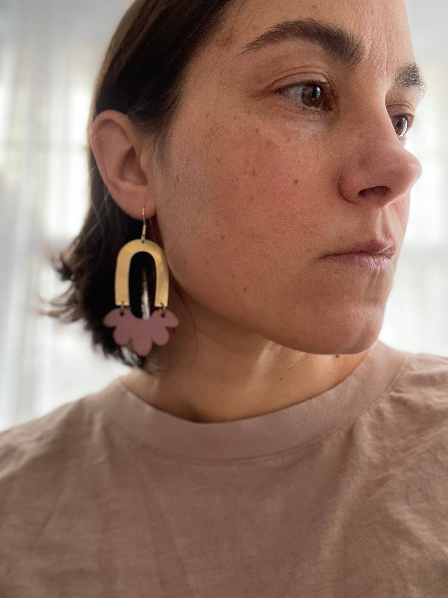 Cork & Brass Flower Earrings - Spring Colors: Pink Purple & Blue