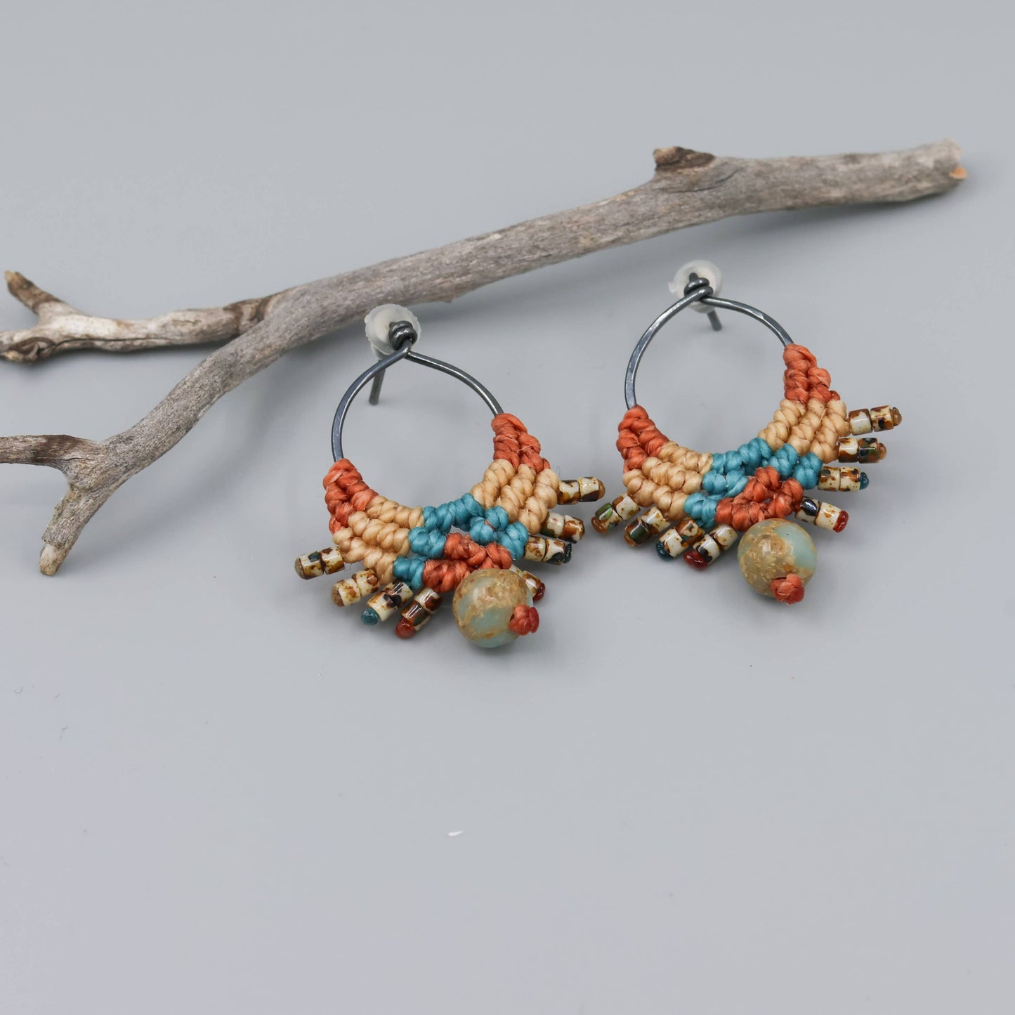 Sun Circle Macrame Earrings / Sterling Silver / Sedona