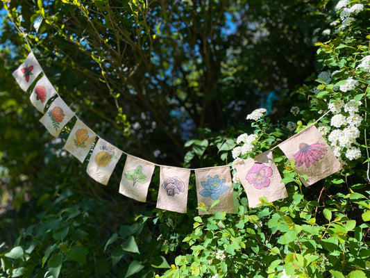 Rainbow Herbs Prayer Flags: Tea-dyed