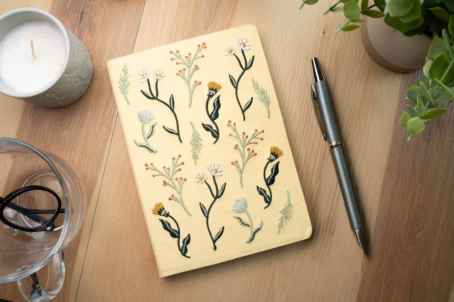 Butter Yellow Blooms Embroidered Journal
