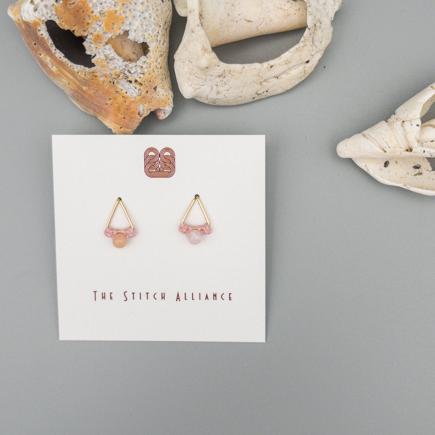 Pink Opal Stud Earrings | Gold Fill Triangle Stud | Handmade