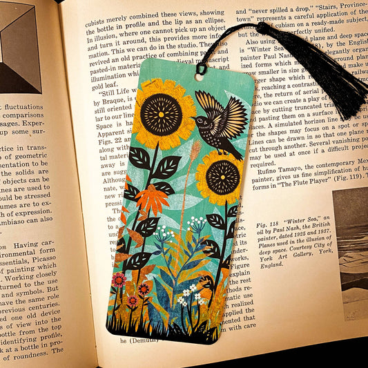 Bird Bookmark featuring cut paper collage by Angie Pickman