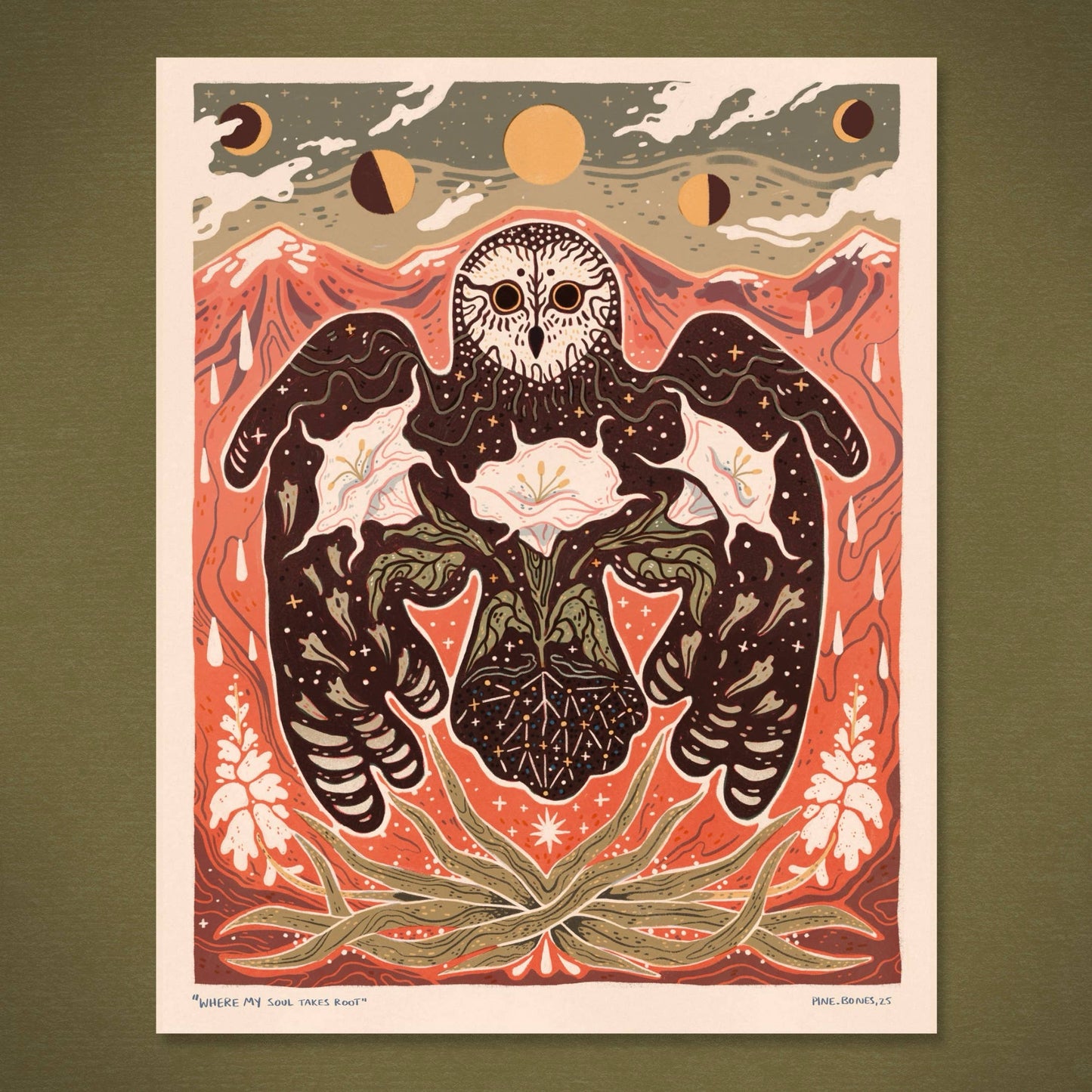 Moonflower Owl Art Print  