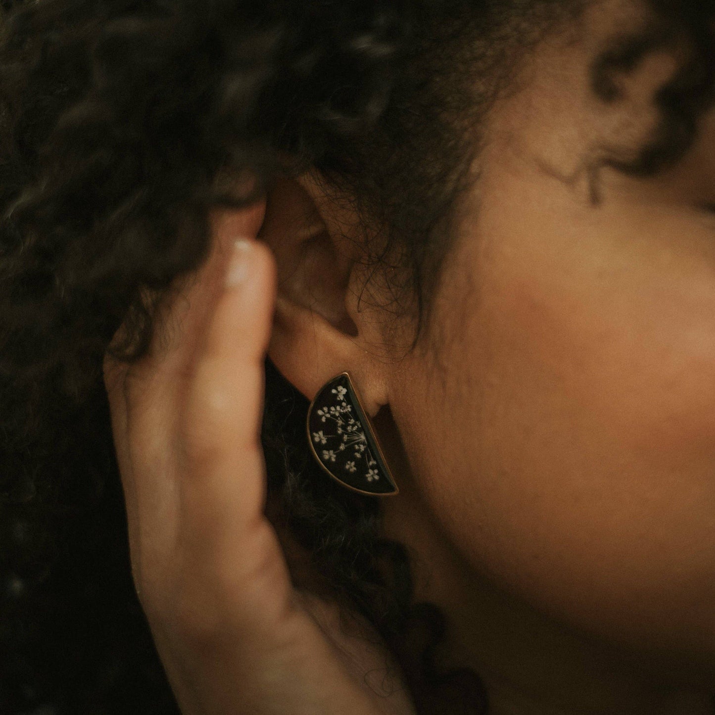 Pressed Flower Half Moon Studs